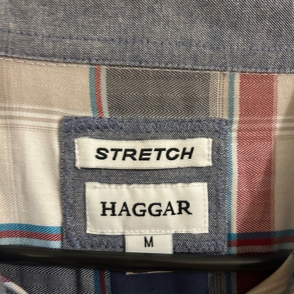 Men’s “HAGGAR” Plaid Short Sleeve Button Down Shirt - Red/Blue - Picture 3 of 4